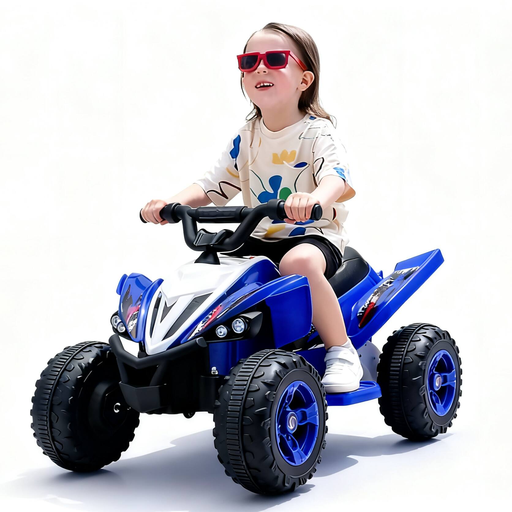 Angle. BreeBe - Kids Electric Ride-On Car for Ages 3-6, 12V 4.5Ah Dual Motor, Bluetooth Music, LED Lights, 2 Speeds, Blue - Blue.