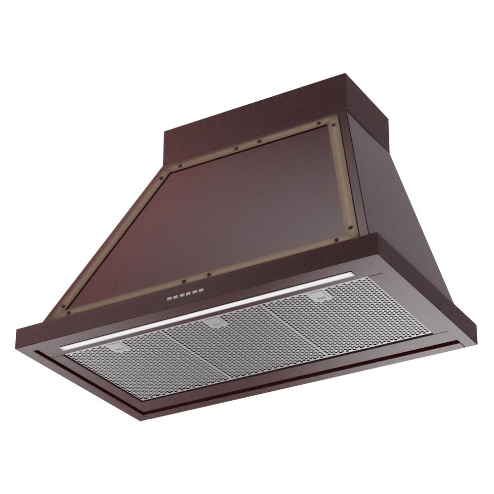 Alt View 2. ILVE - ILVE Nostalgie II Noblesse 36 inch Ducted Wall Mount Range Hood with 600 CFM (Burgundy, Burnished Trim) - Burgundy.