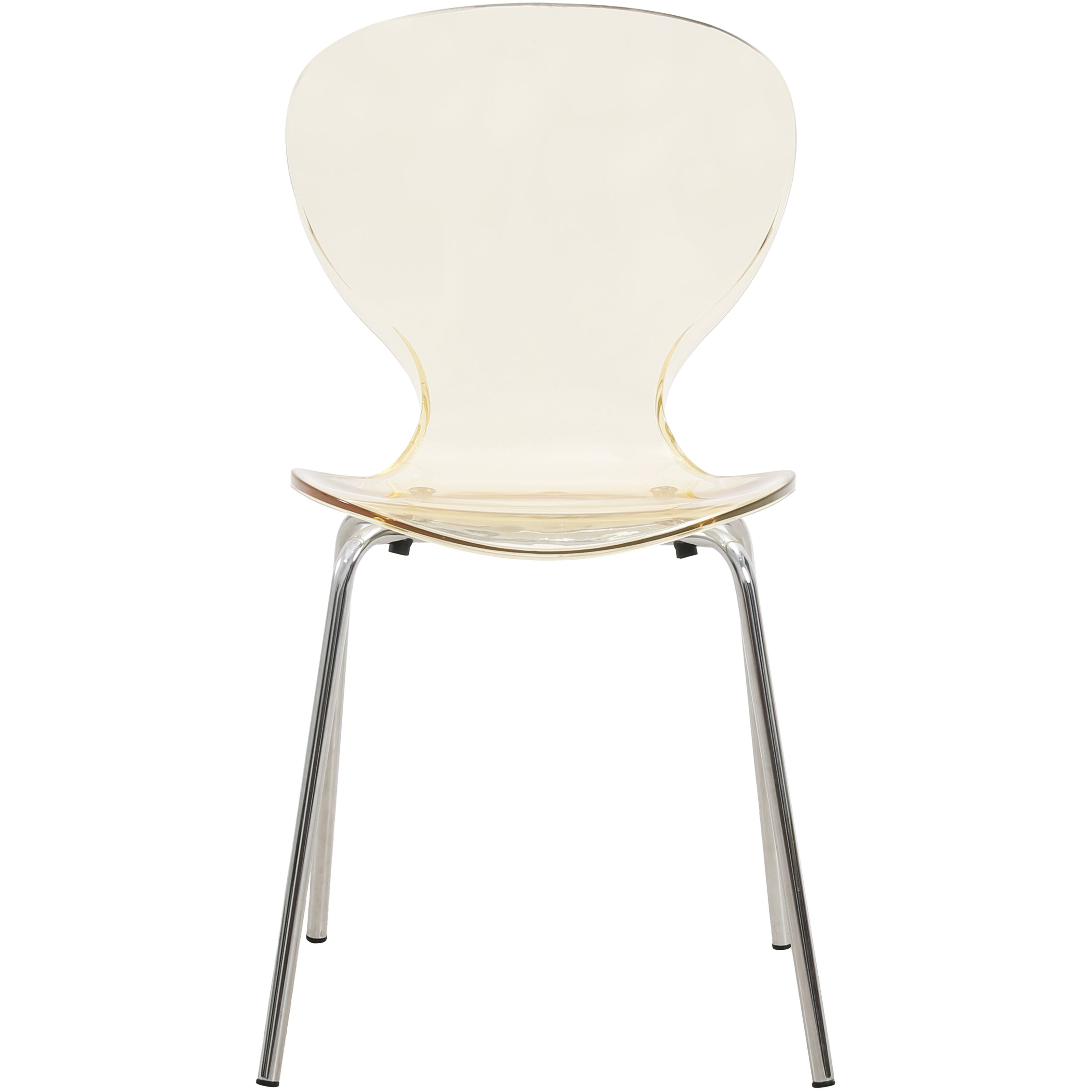 Alt View 2. LeisureMod - Oyster 2-PCS Transparent Modern Dining Chair - Polycarbonate Stackable Side Chair with Chrome Legs - Amber.