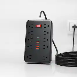 Dazzed Corner - Surge Protector Power Strip – 10 Outlets, 6 USB (2 USB-C), 6 Ft Cord - Black
