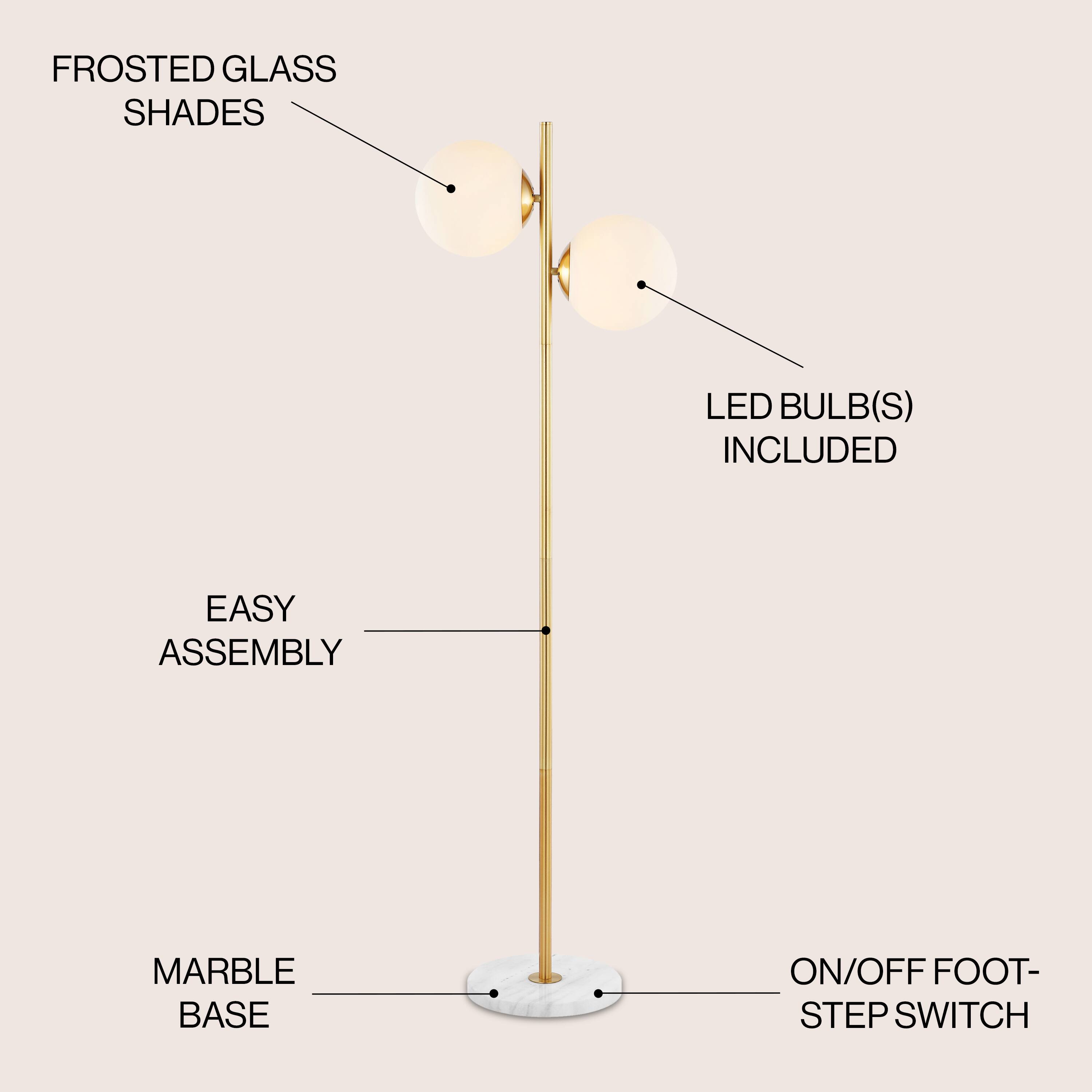 FROSTED GLASS SHADES  
LED BULB(S) INCLUDED  
EASY ASSEMBLY  
MARBLE BASE  
ON/OFF FOOT-STEP SWITCH