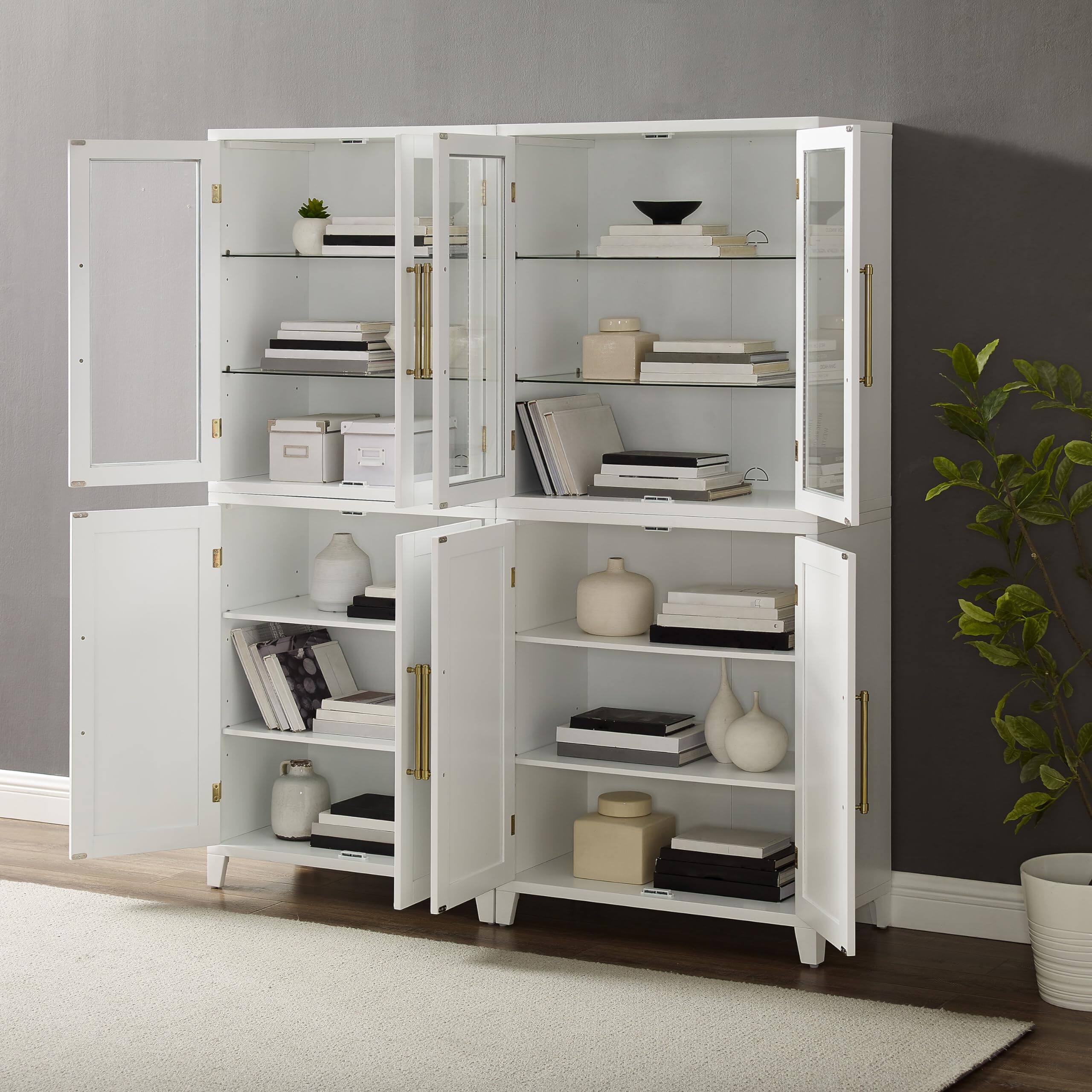 Alt View 4. Crosley Furniture - Roarke 2Pc Pantry Storage Cabinet W/Glass Door Hutch Set - 2 Pantries - White.