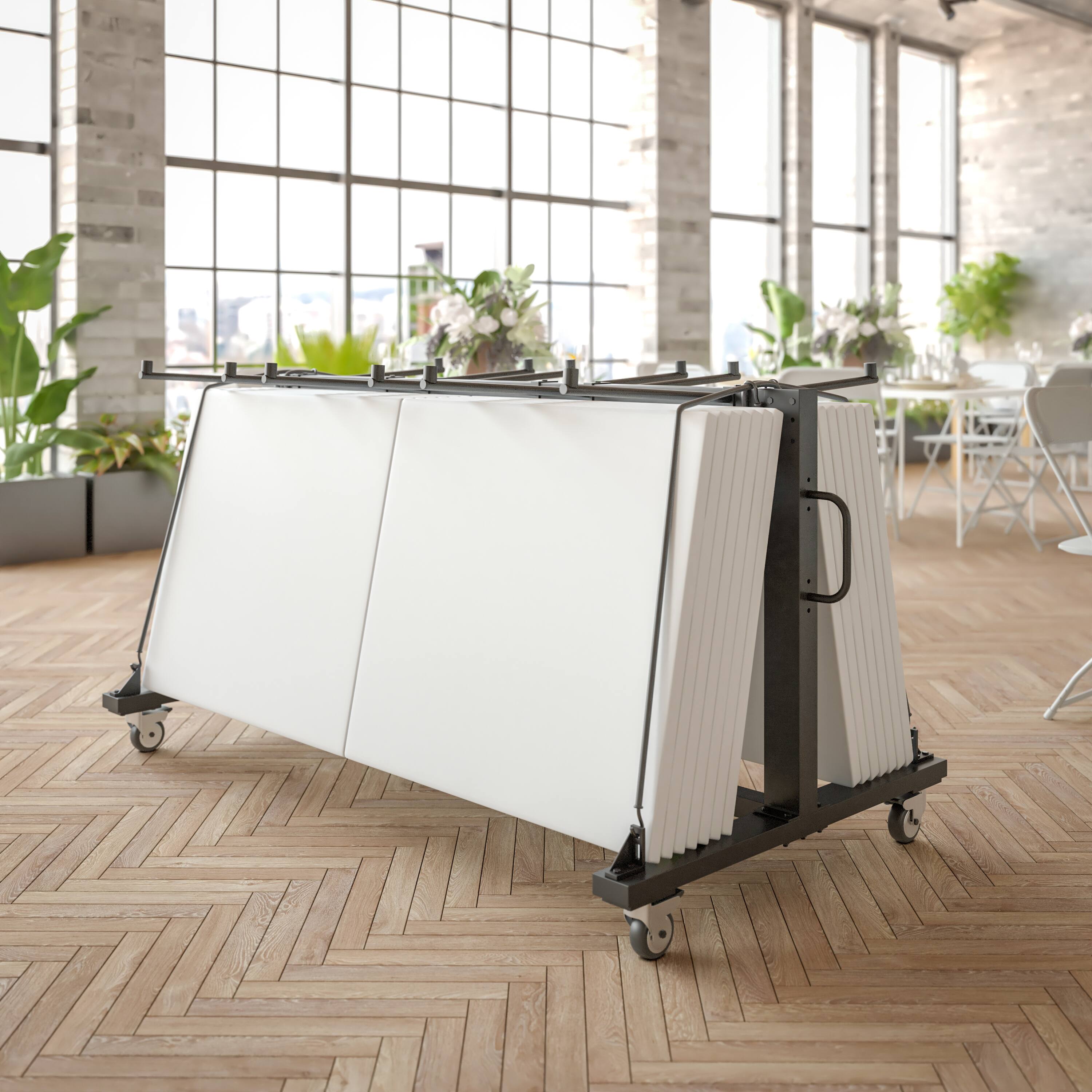 Alt View 4. Emma + Oliver - Kirk Heavy Duty Folding Table and Chairs Mobile Cart with Locking Wheels and Included Bungee Cords - Black.
