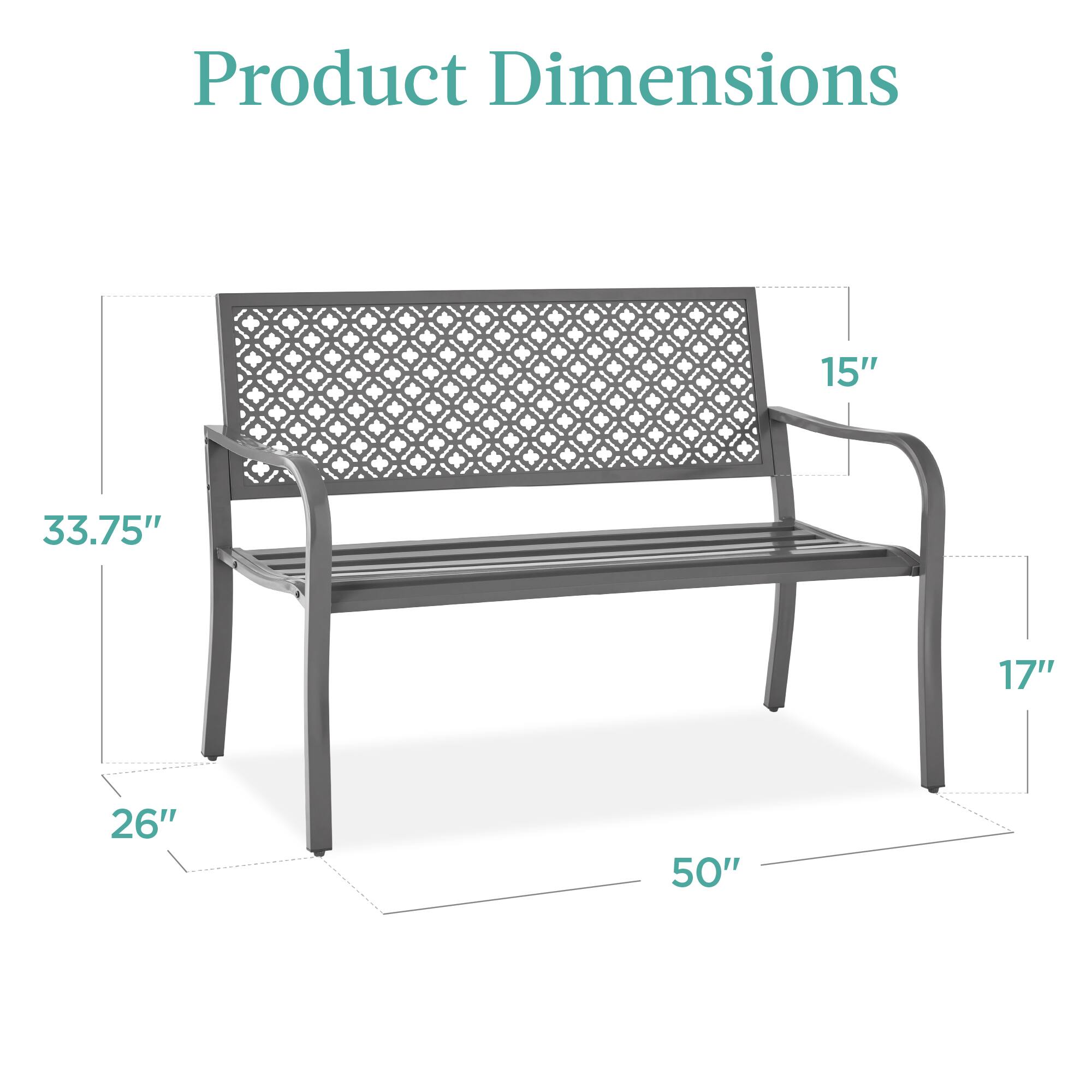 Product Dimensions

- Length: 50"
- Width: 17"
- Height: 33.75"
- Seat Height: 15"
- Armrest Height: 26"