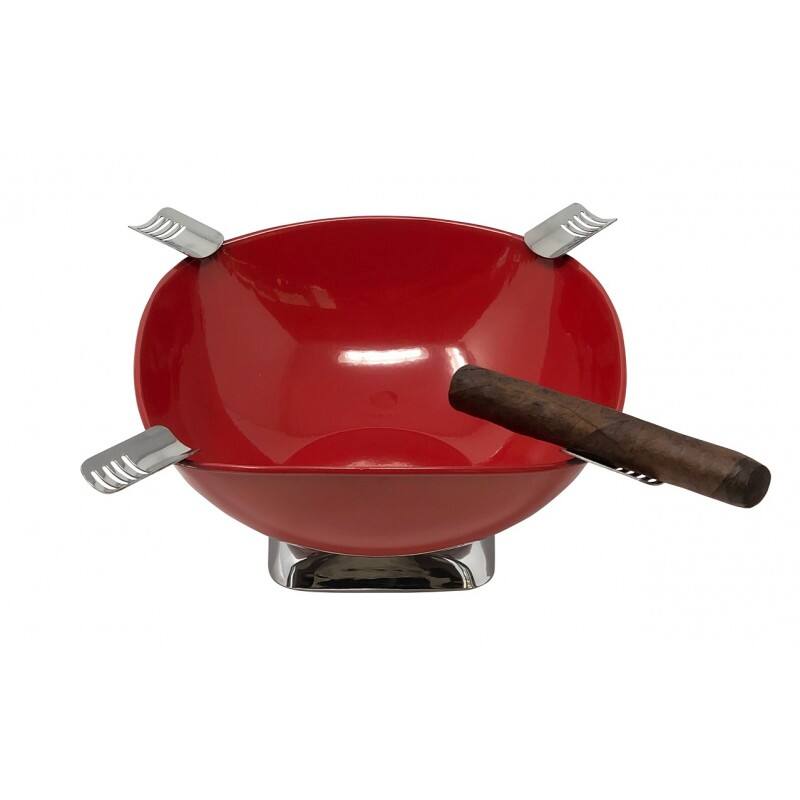 Left. Prestige - Smokin Ash' Quadrangle Cigar Ashtray (Red) - Gloss Metallic Red Finish.