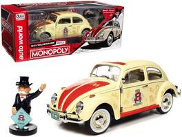 Autoworld - 1963 Volkswagen Beetle Monopoly Free Parking Mr. Monopoly Resin Figure 1/18 Diecast Auto World - Yukon Yellow