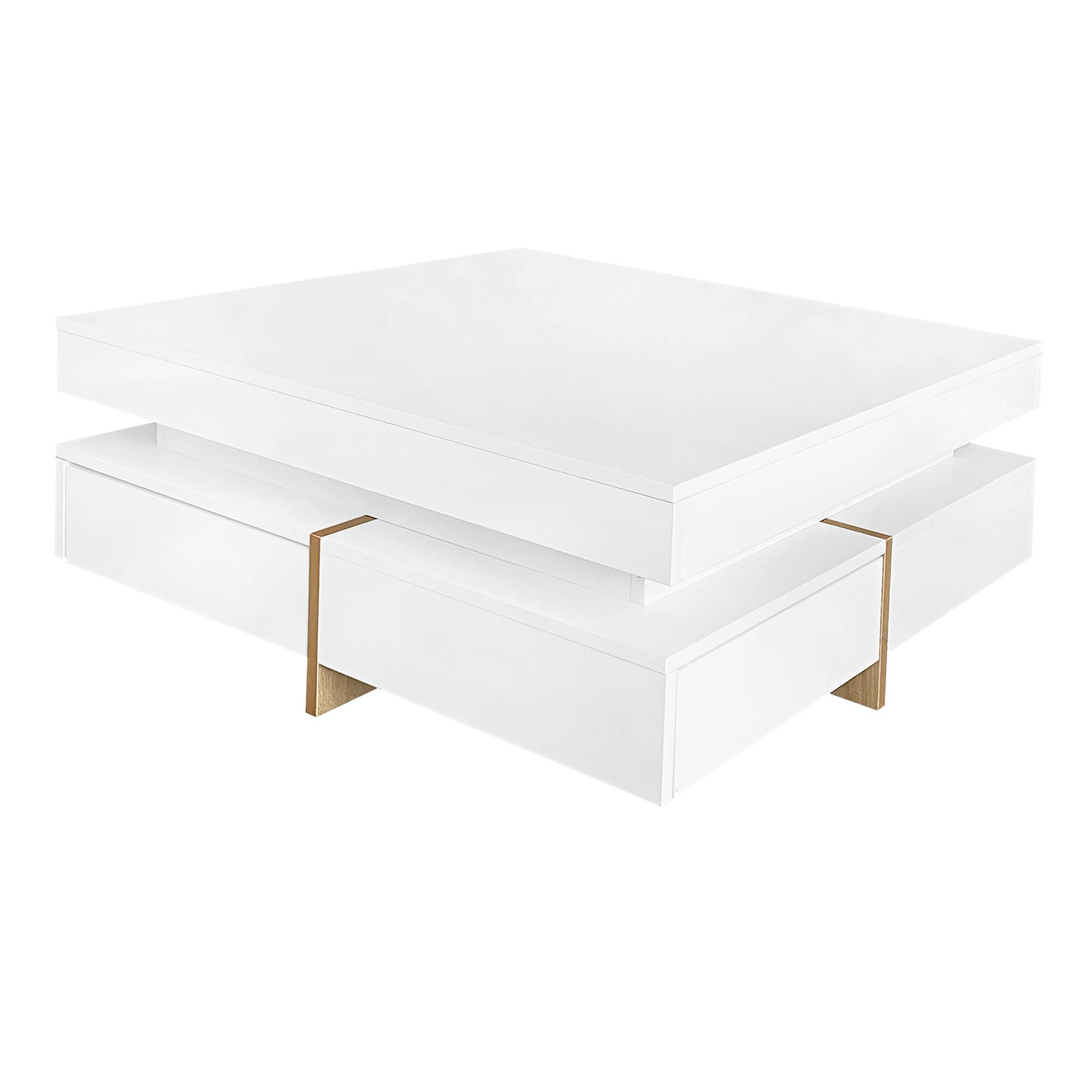 Alt View 7. Tiramisubest - Modern High Gloss Coffee Table with 4 Drawers,Multi-Storage Square Cocktail Tea Table with Wood Grain Legs,White - White.