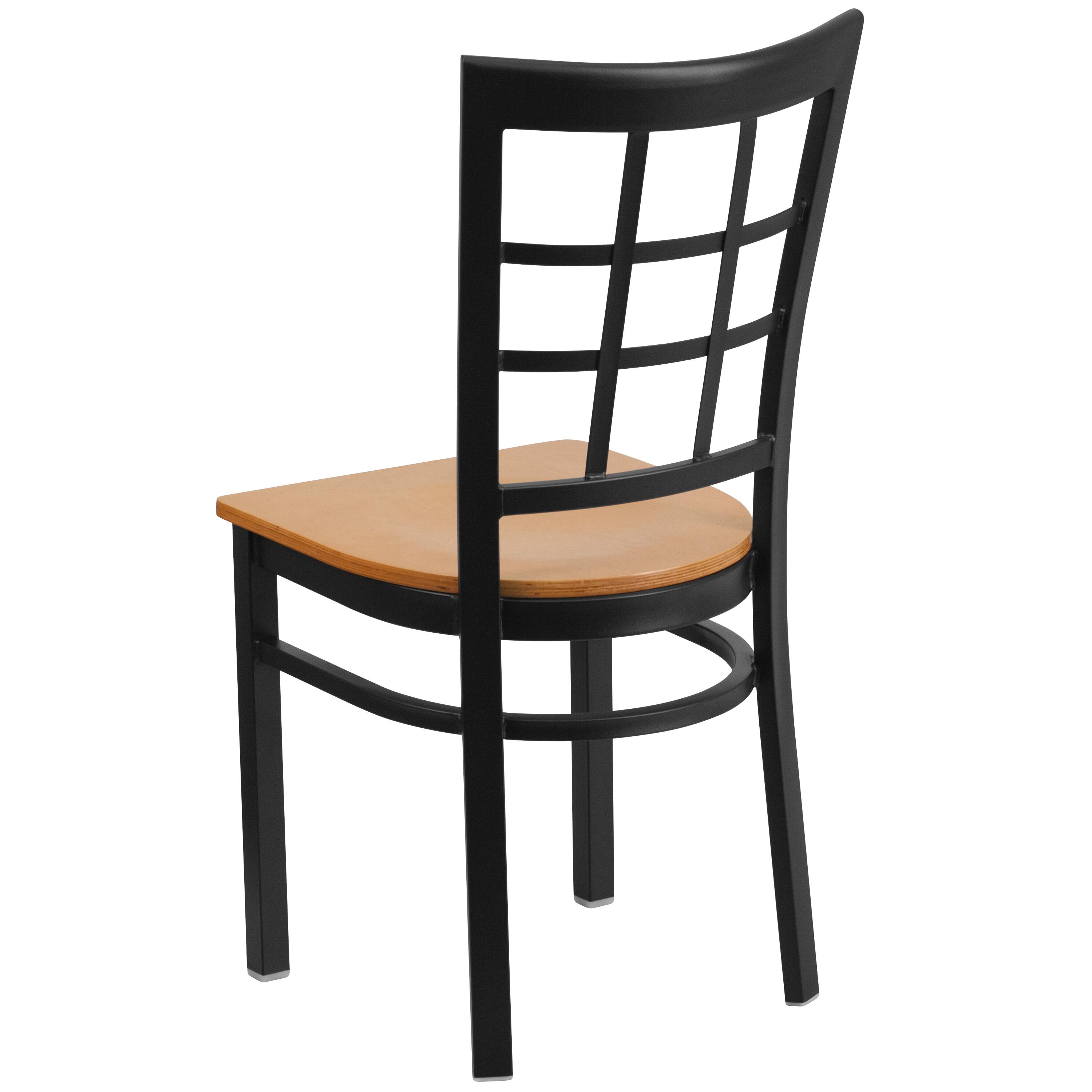 Alt View 5. Emma + Oliver - Window Back Metal Restaurant Dining Chair - Natural Wood Seat/Black Metal Frame.