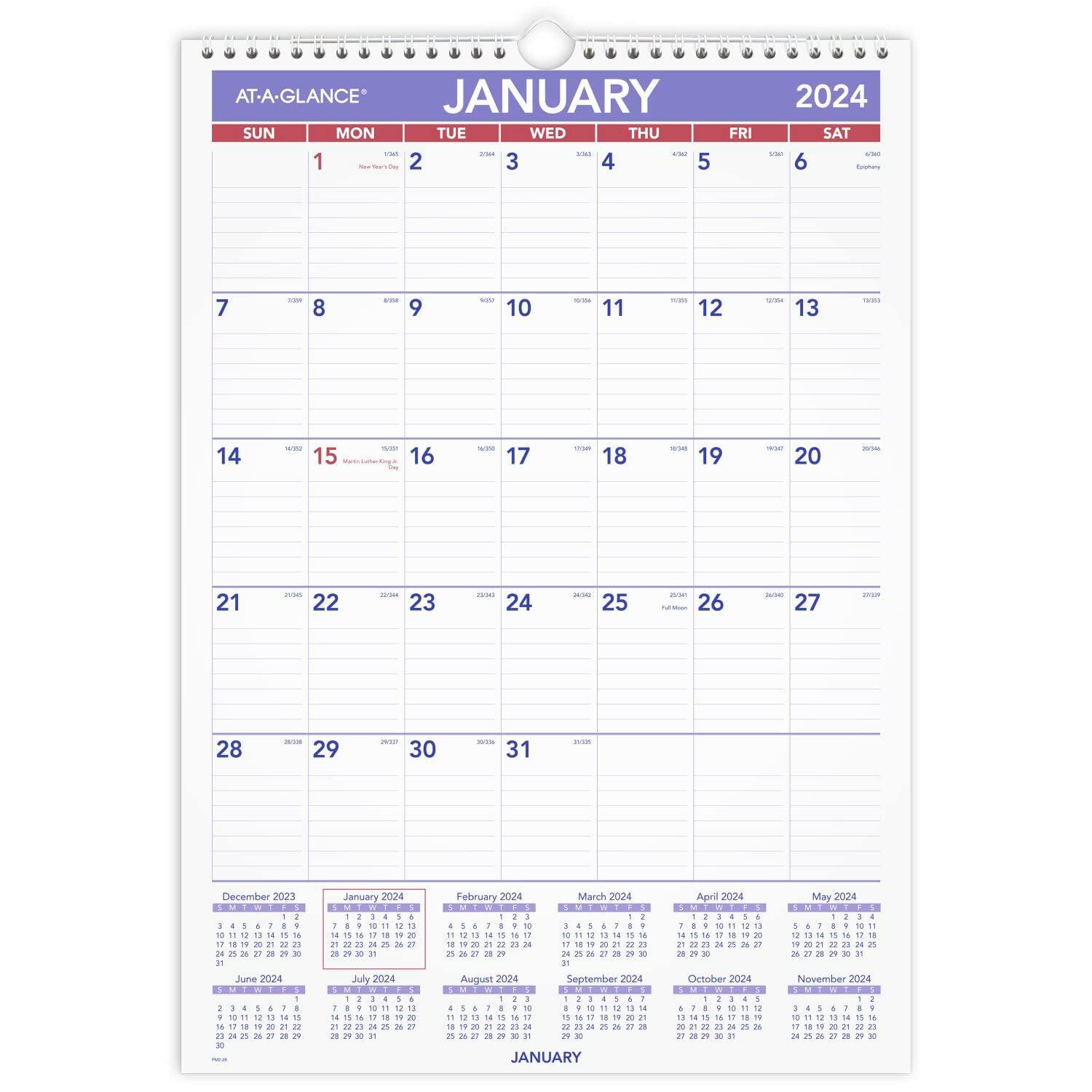 AT-A-GLANCE - Monthly Wall Calendar with Ruled Daily Blocks 12 x 17 White Sheets 12 Month Jan to Dec 2026