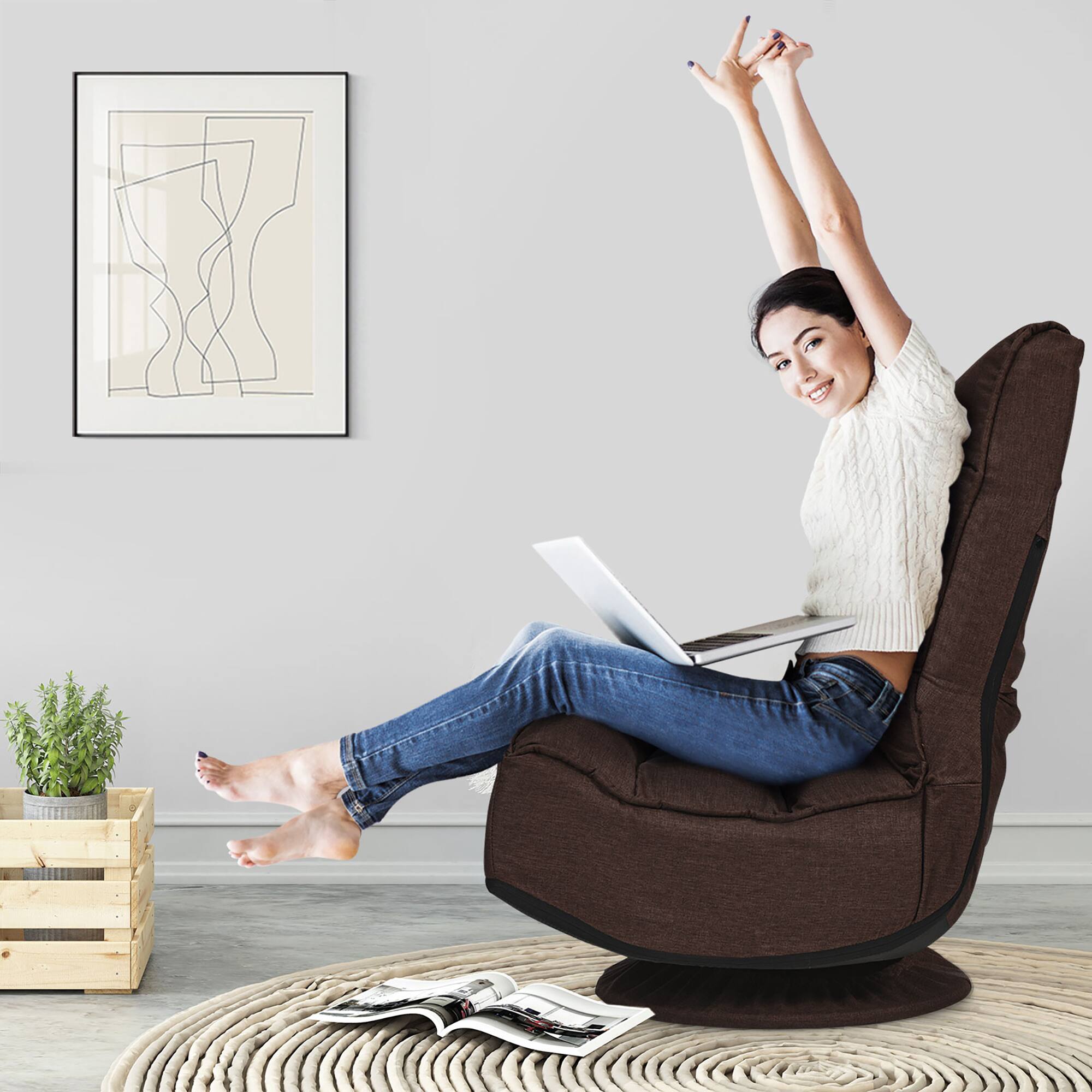 Alt View 10. Costway - Costway 360° Swivel Floor Gaming Chair 6-Position Folding Lazy Sofa Dark Brown - Dark Brown.