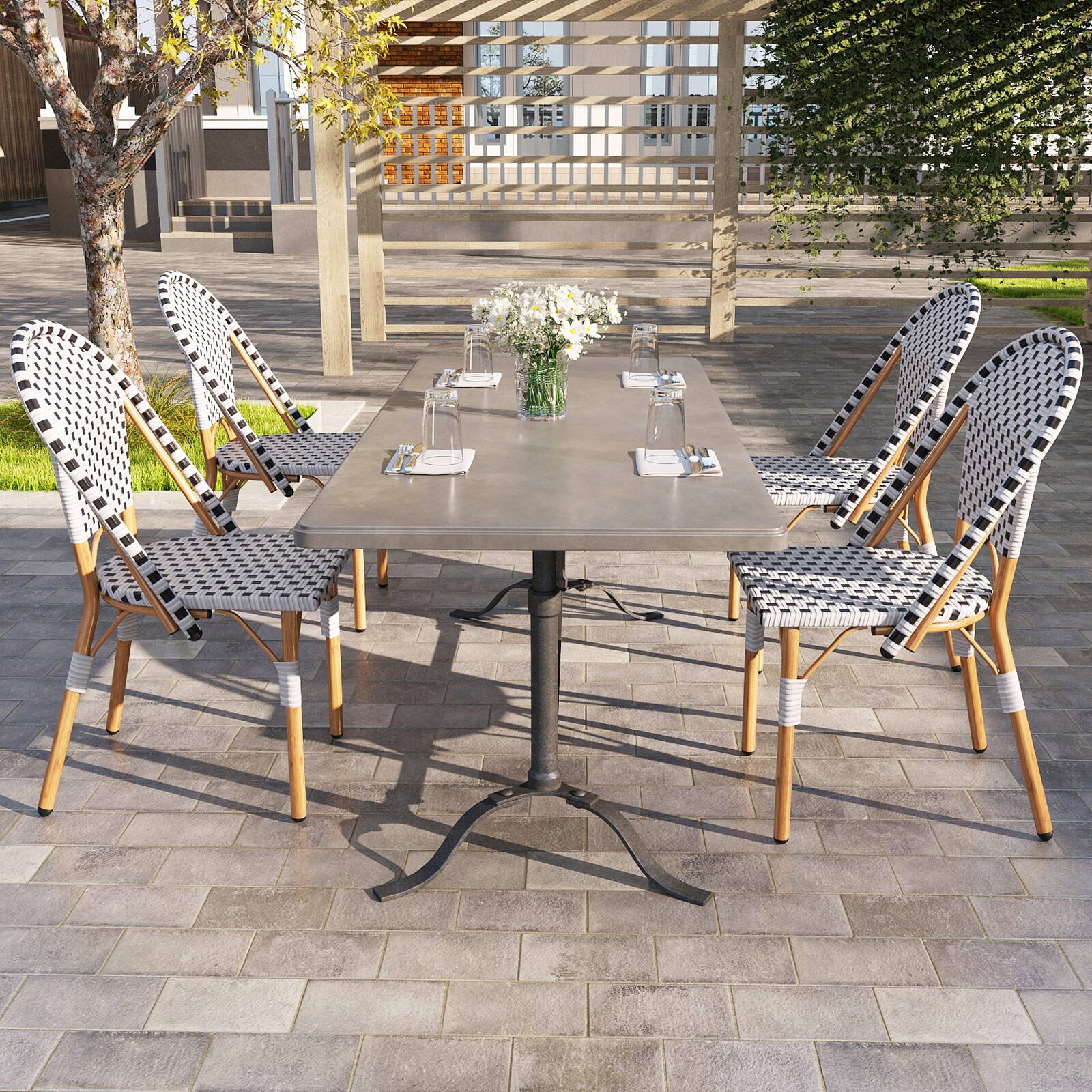 Alt View 1. Costway - Costway Set of 4 French Bistro Chairs, Outdoor Armless Dining Chairs with Handwoven Rattan and Galvanized Metal Frame - Black & White.