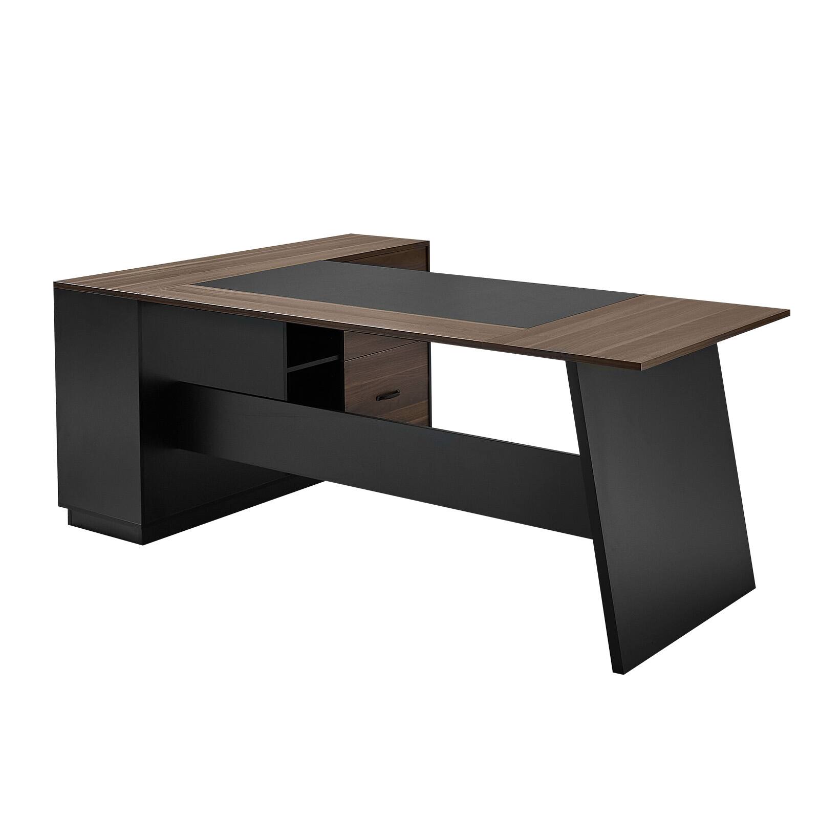 Alt View 5. VEVOR - L-Shaped Executive Desk, Large Modern Office Table with Drawers and Storage Cabinet, Heavy Duty Wooden Executive Table - Black,Brown.