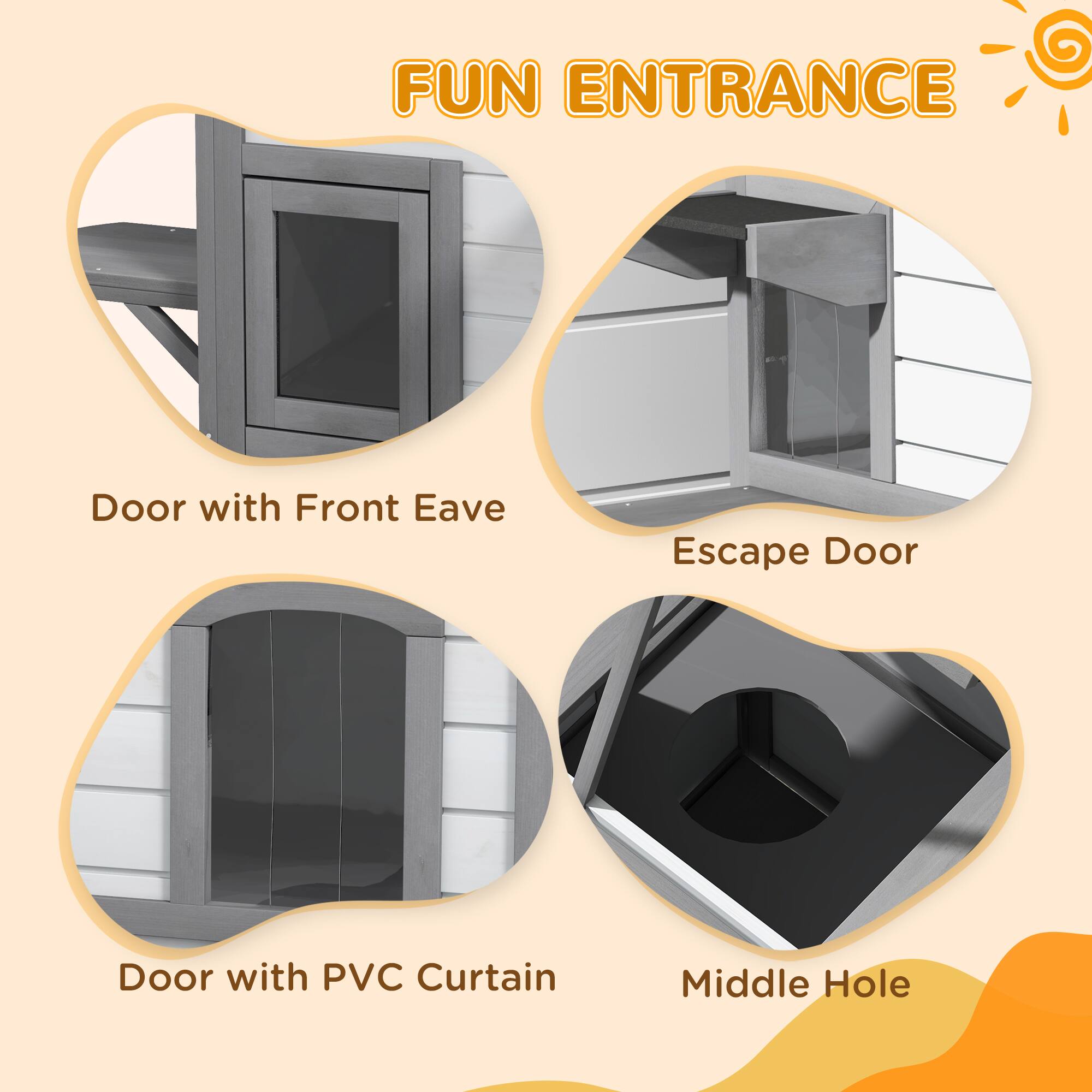 FUN ENTRANCE

- Door with Front Eave
- Escape Door
- Door with PVC Curtain
- Middle Hole