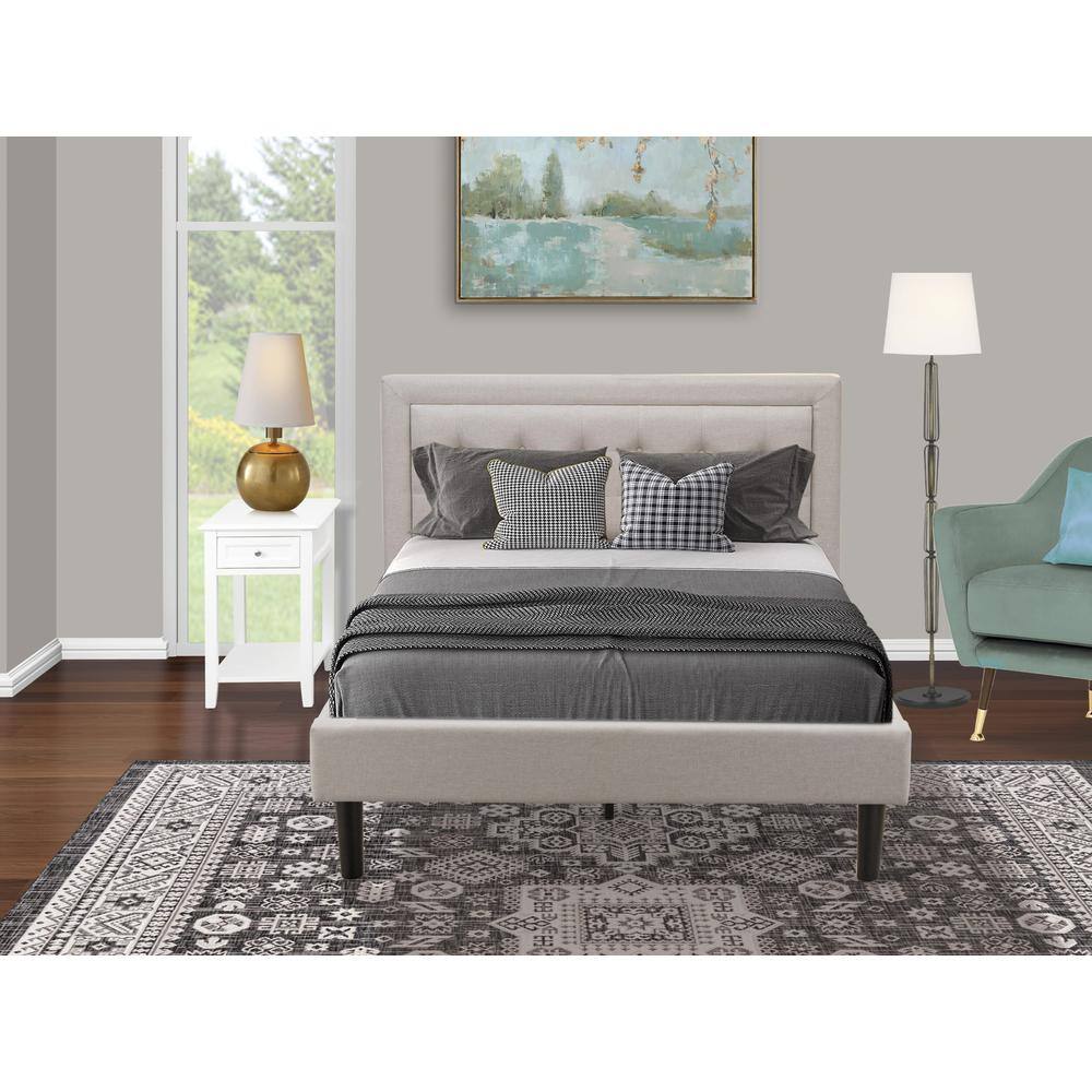 Alt View 3. East West Furniture - FN08F-1DE05 2-Pc Fannin Bedroom Furniture Set with 1 Full Bed and a Night Stand - Mist Beige Linen Fabric - Mist Beige.