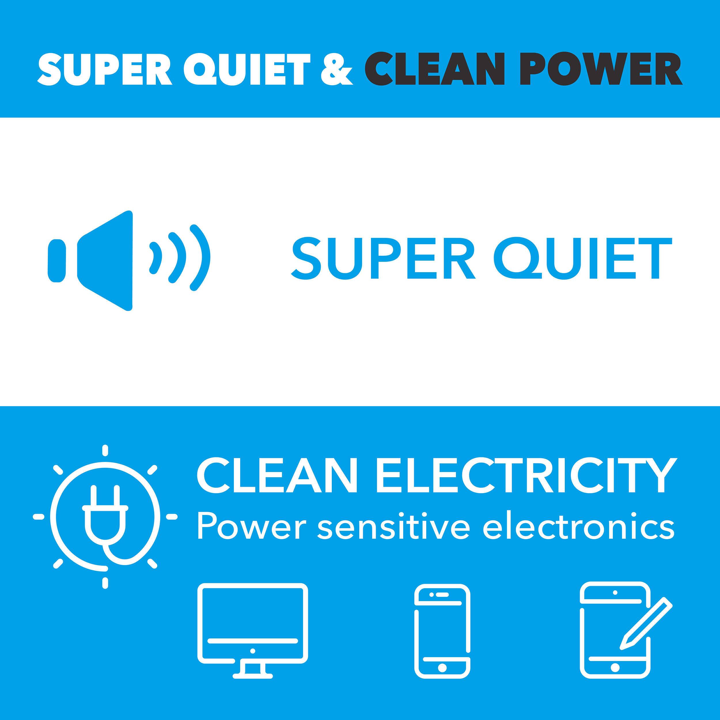 SUPER QUIET & CLEAN POWER

SUPER QUIET

CLEAN ELECTRICITY
Power sensitive electronics