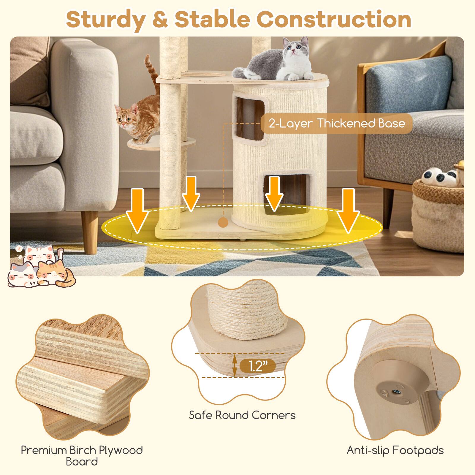 Sturdy & Stable Construction

- 2-Layer Thickened Base
- Premium Birch Plywood Board
- Safe Round Corners (1.2")
- Anti-slip Footpads