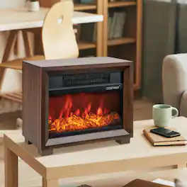 LUCKY ONE - Mini Freestanding Wooden Tabletop Fireplace with Realistic Flame - Brown