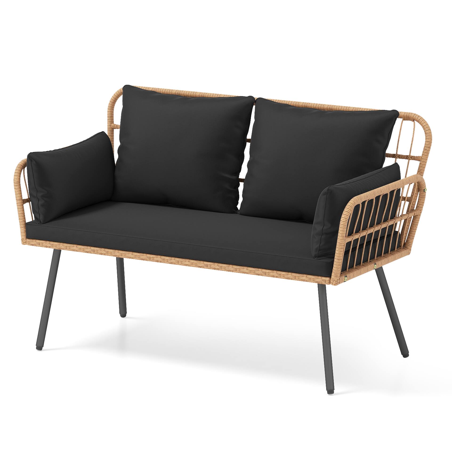 Front. Gymax - Gymax Patio Wicker Loveseat Furniture w/Seat Back Cushions Heavy-Duty Metal Legs Outdoor Black - Black.