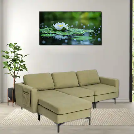 Front. Hivvago - Modular 3-Seater L-Shaped Sectional Couch with Reversible Chaise and Dual USB Charging Ports - Green.