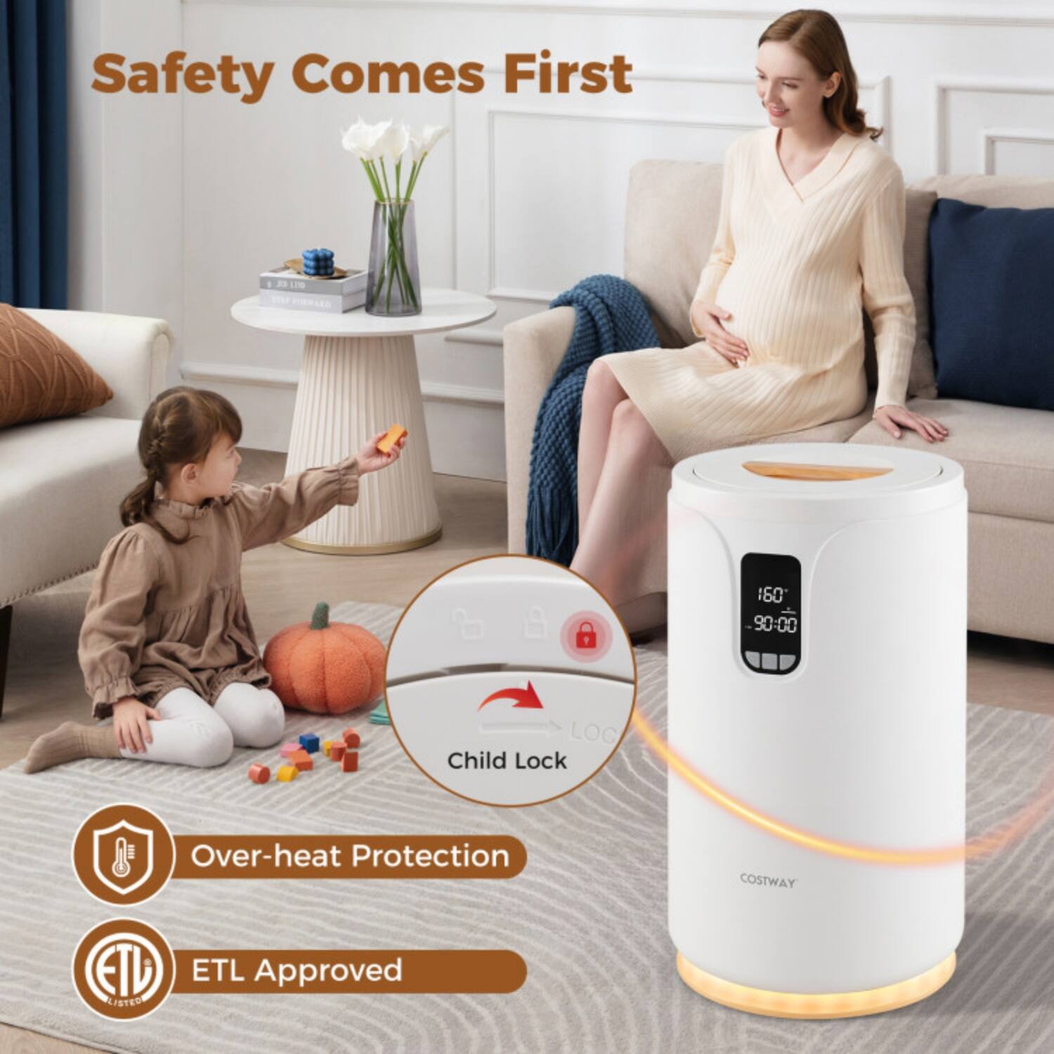 Safety Comes First

- Child Lock
- Over-heat Protection
- ETL Approved

COSTWAY

5 LN
160 - 90:00 LOC