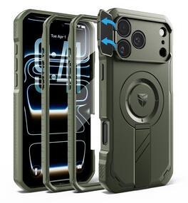 Dexnor - Rugged Case for iPhone 17 Pro Max /18 Pro Max with Camera Cover & Kickstand & Screen Protector, Compatible with MagSafe - Army Green