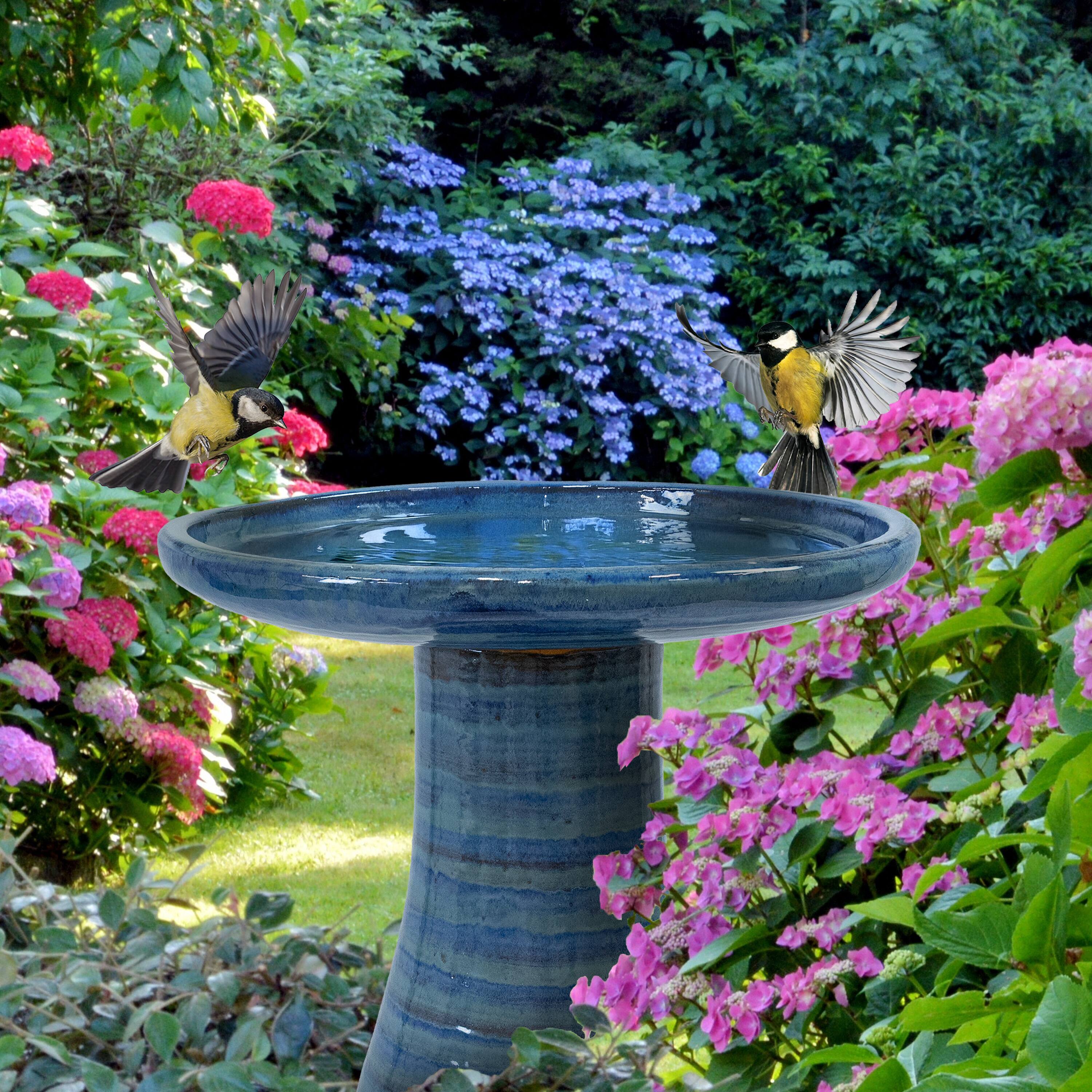 Alt View 7. Sunnydaze - Elegant Glazed Ceramic Bird Bath - 21 in - Cloud Swirl.