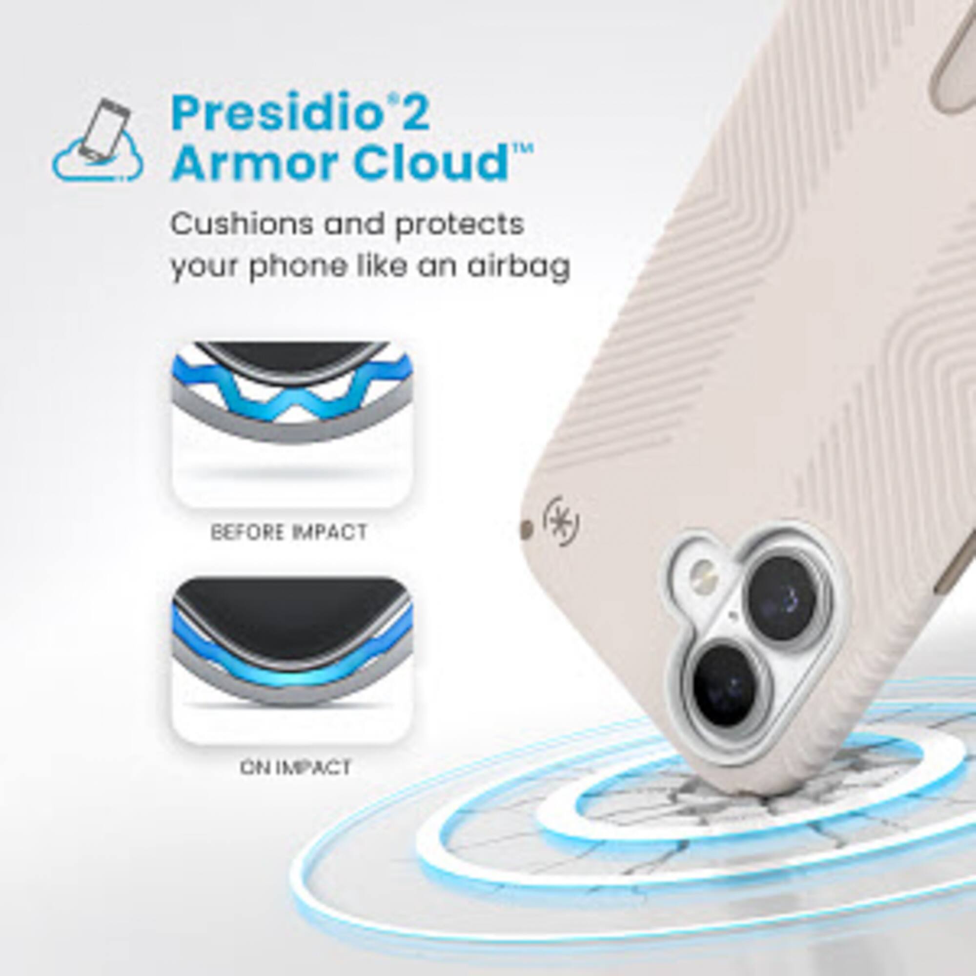 Presidio 2 Armor Cloud: Cushions and protects your phone like an airbag BEFORE IMPACT ON IMPACT