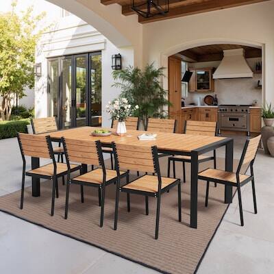 Angle. Crestlive Products - Crestlive Products 9/11pc Water Proof Patio Dining Set Aluminum Frame Rectangle Table Stackable Stationary Chairs - Brown-9PC.