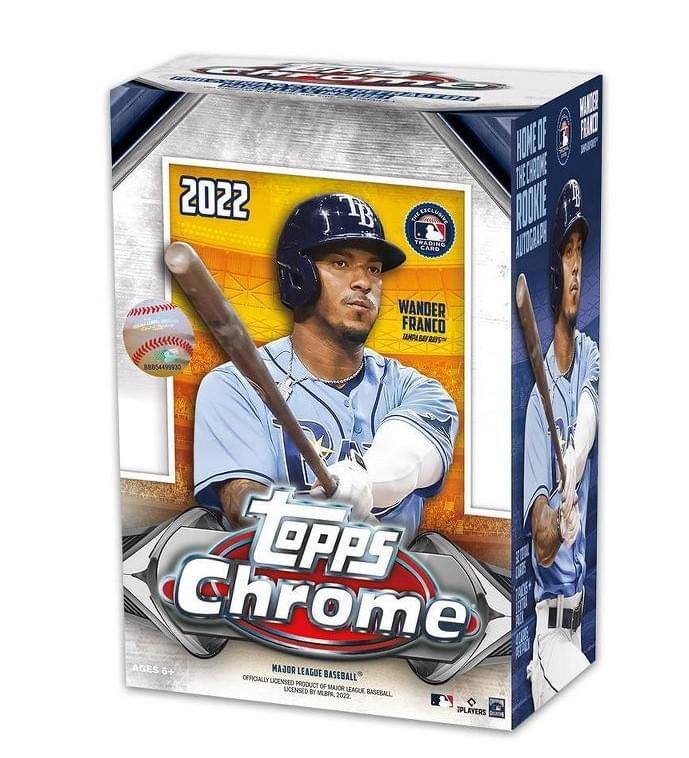 Sure, here is the corrected and grouped text from the image:

---

**Topps Chrome**

**2022**

**Wander Franco**  
**Tampa Bay Rays**

**Home of the Rookie Autograph**

**Topps Chrome**  
**Major League Baseball**  
**Officially Licensed Product of Major League Baseball**

**Ages 6+**

**Topps**  
**Officially Licensed Product of Major League Baseball**  
**Licensed by MLBPA, 2022**

**TB**  
**Tampa Bay Rays**

**Topps**  
**Officially Licensed Product of Major League Baseball**  
**Licensed by MLBPA, 2022**

**Topps**  
**Officially Licensed Product of Major League Baseball**  
**Licensed by MLBPA, 2022**

**Topps**  
**Officially Licensed Product of Major League Baseball**  
**Licensed by MLBPA, 2022**

**Topps**  
**Officially Licensed Product of Major League Baseball**  
**Licensed by MLBPA, 2022**

**Topps**  
**Officially Licensed Product of Major League Baseball**  
**Licensed by MLBPA, 2022**

**Topps**