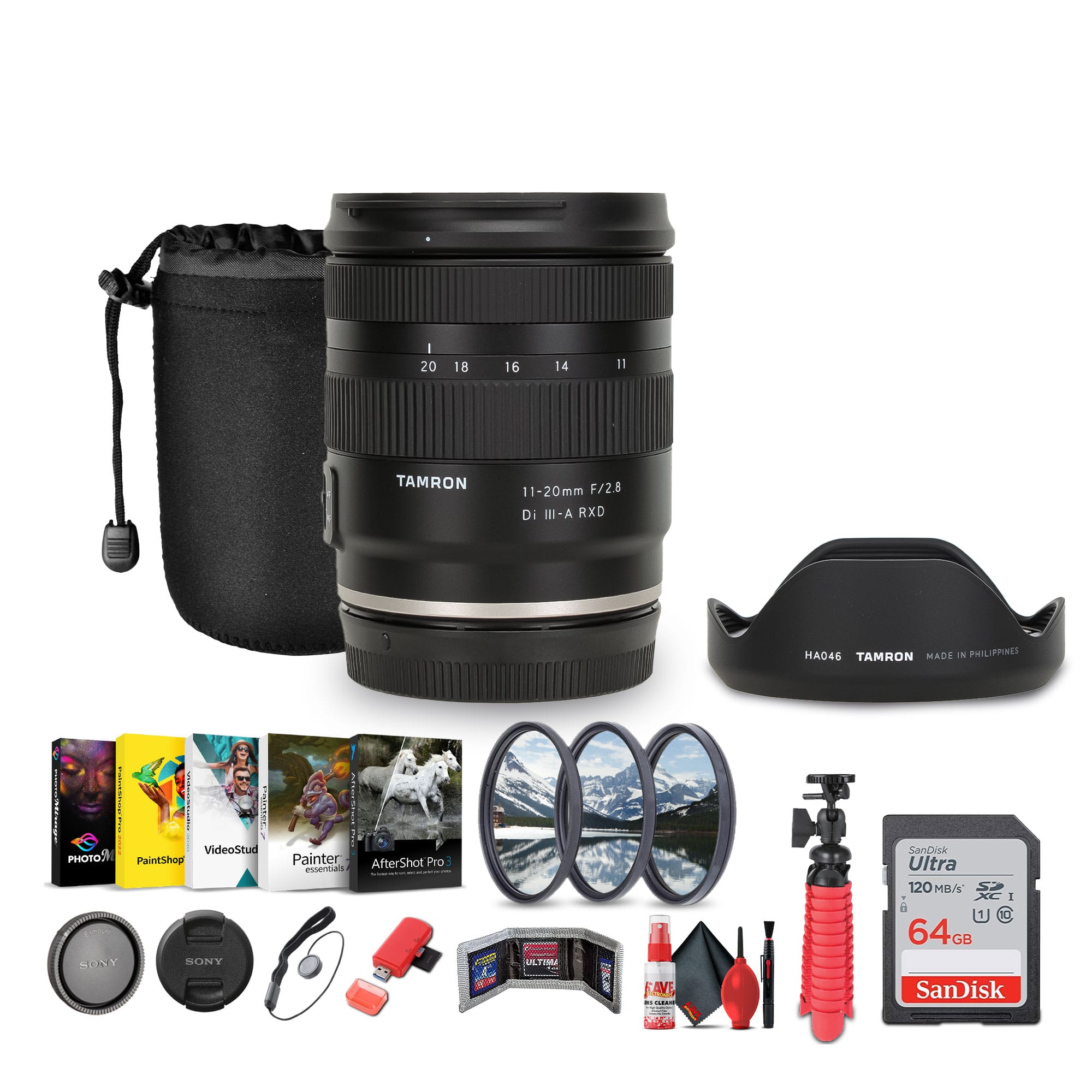 Tamron - 11-20mm f/2.8 Di III-A RXD Wideangle Zoom Lens (Canon RF) + Sling Backpack + More - Black