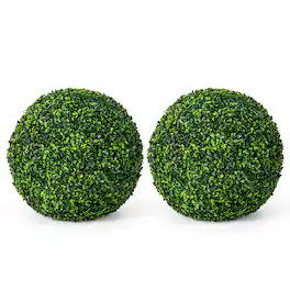 Costway - 2 PCS 19 Inch Artificial Plant Topiary Ball, Round Faux Boxwood Balls Outdoor - Green