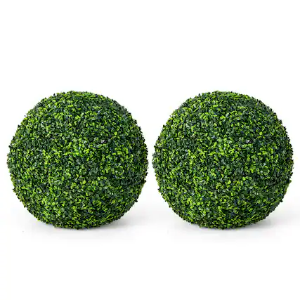 Front. Costway - Costway 2 PCS 19 Inch Artificial Plant Topiary Ball, Round Faux Boxwood Balls Outdoor - Green.