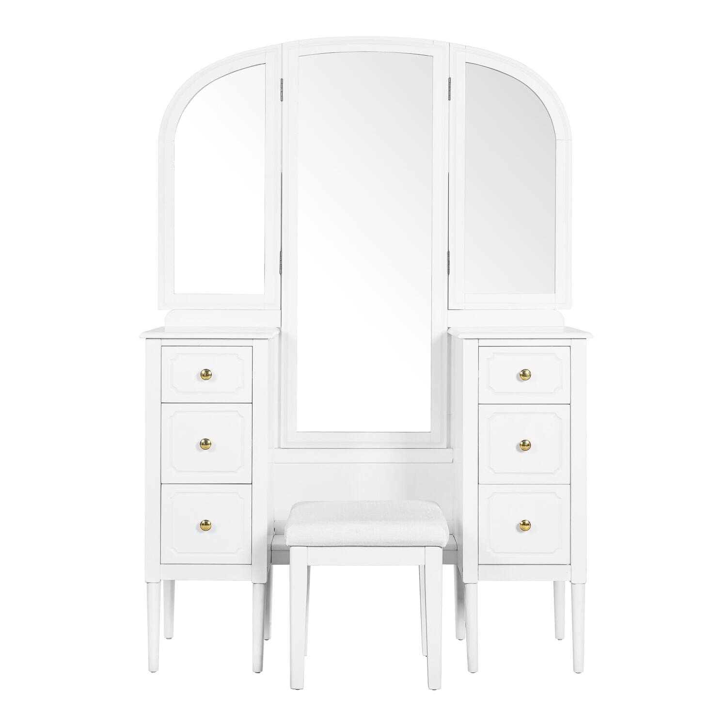 Alt View 5. Lirago - White Antique Wood Dressing Table with Triple Mirror  for Bedroom 16.3”D x 46.5”W x 68.75”H - White.