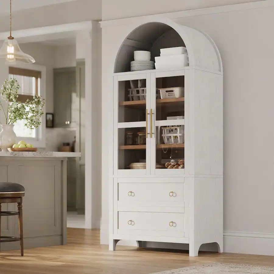 Kit Counter Clutter RYHNUYNE Freestanding 71 Inch Arched Kitchen Pantry Cabinet with 2 ...