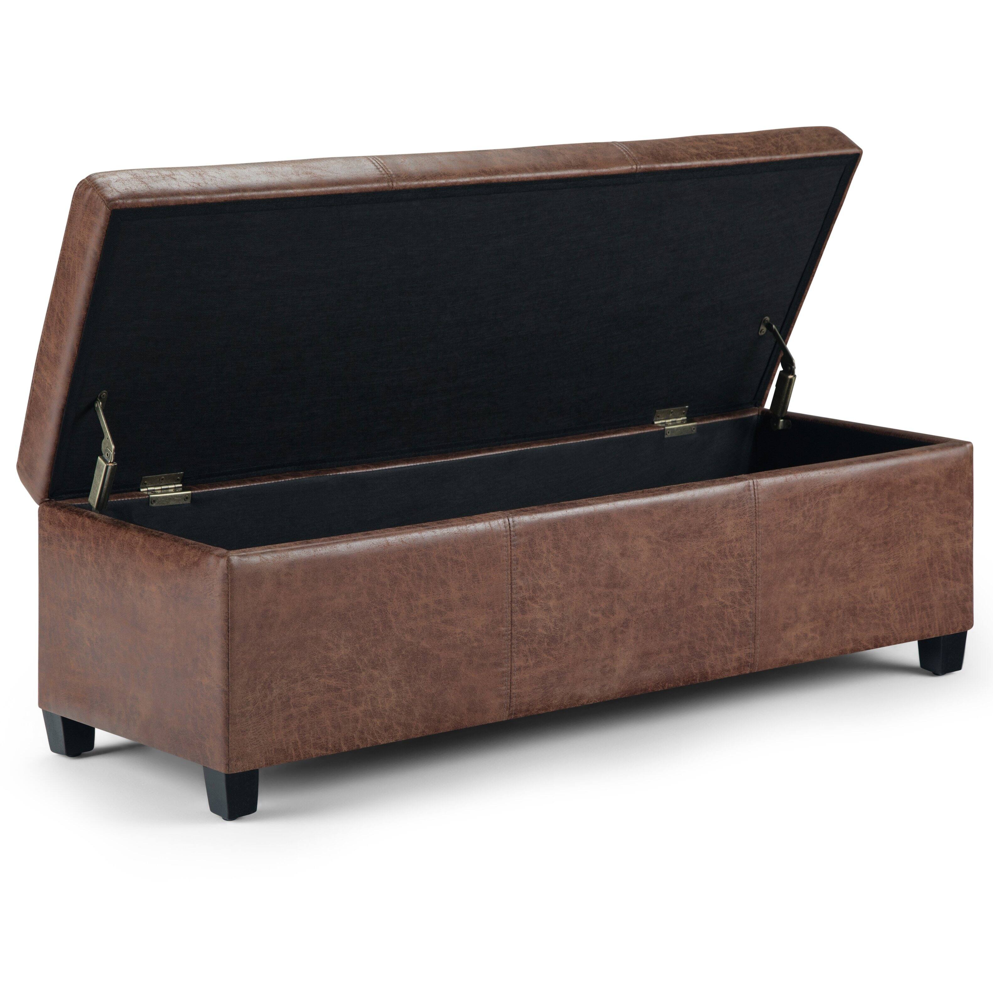 Left. Simpli Home - Avalon 48 inch Wide Contemporary Rectangle Storage Ottoman Bench - Distressed Umber Brown.