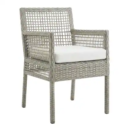 Front. Outdoor Escape - Outdoor Patio Wicker Rattan Dining Armchair Set Of 2, Cushioned Seat, Armrests - Gray.