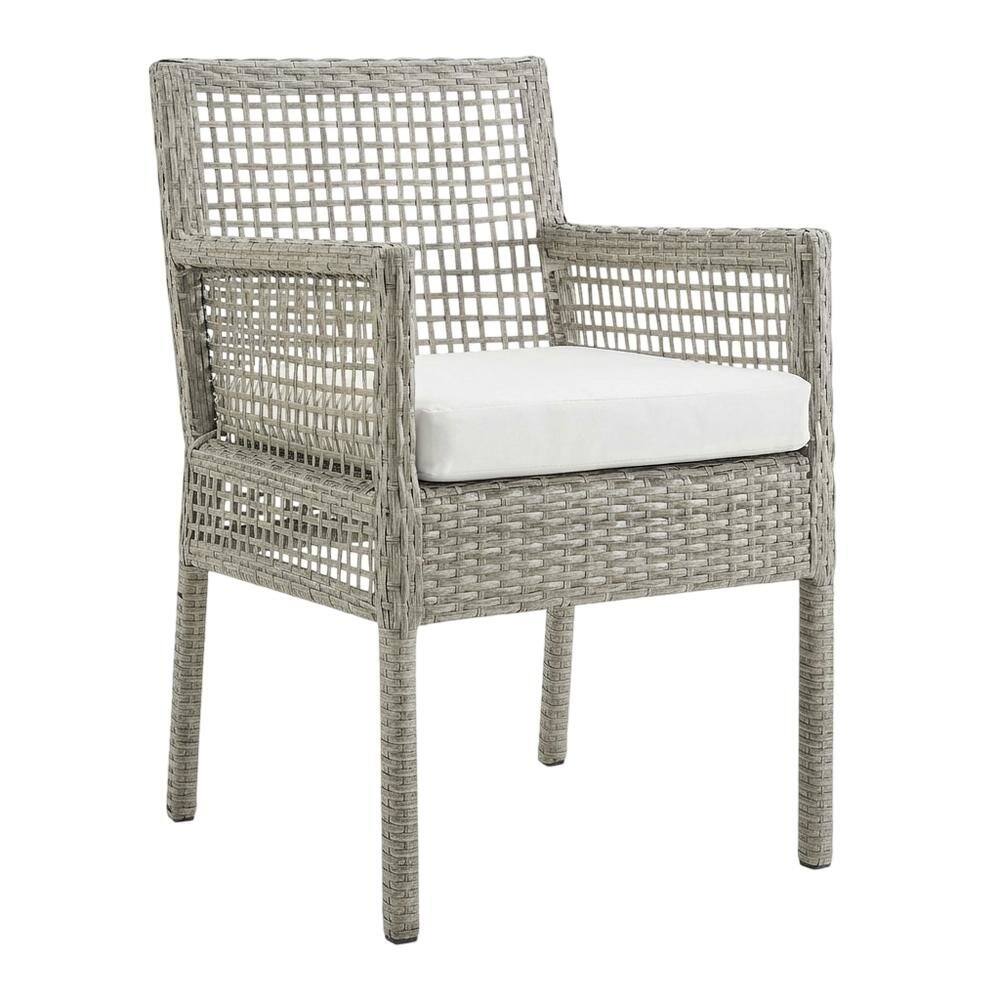 Front. Outdoor Escape - Outdoor Patio Wicker Rattan Dining Armchair Set Of 2, Cushioned Seat, Armrests - Gray.