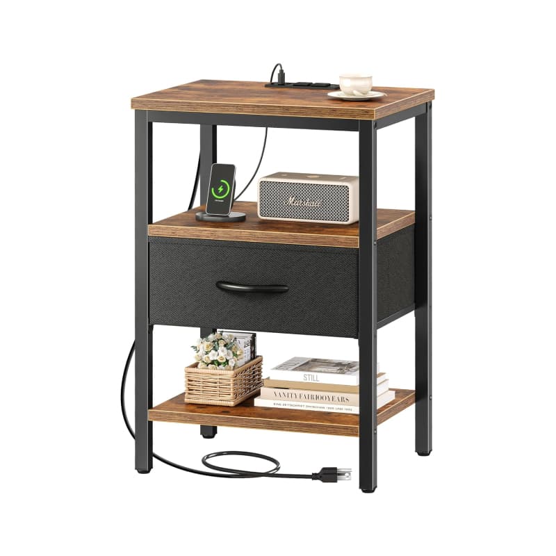 Cleave Techs Inc - 3-Tier Side Table With Fabric Drawer - Brown