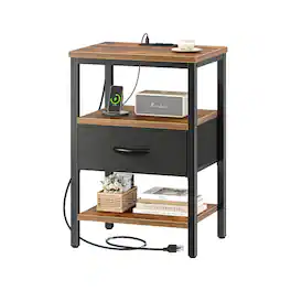 Cleave Techs Inc - 3-Tier Side Table With Fabric Drawer - Brown