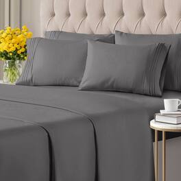 CGK Linens - Ultra Soft Solid 6 Piece Sheet Set - Comfortable Bed Sheets & Extra Pillowcases - Queen - Dark Gray