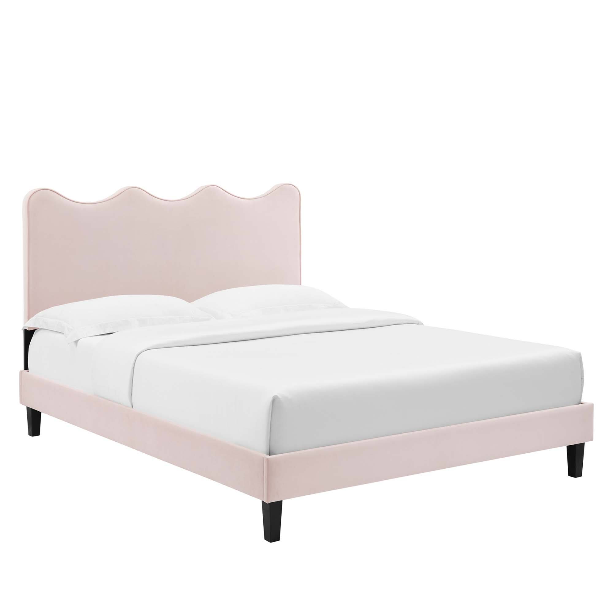Angle. Modway - Yasmine Channel Tufted Performance Velvet Queen Platform Bed - White.