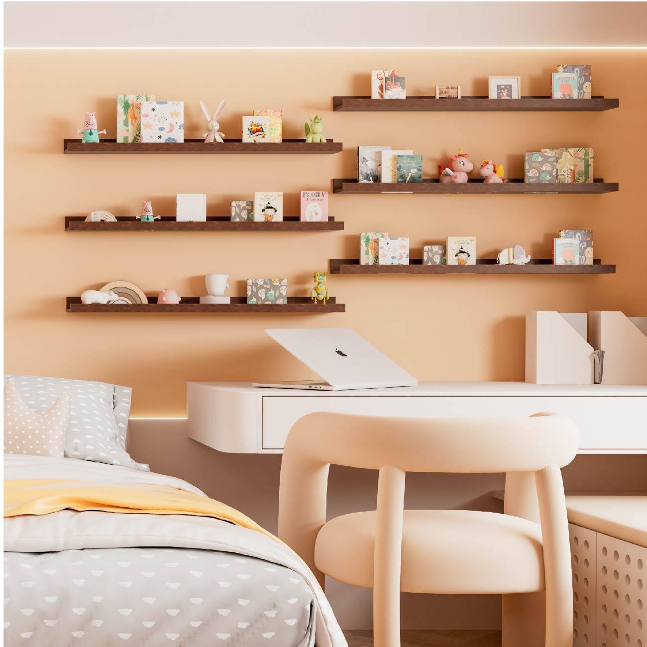 Alt View 5. Mifurn - 6 Pack 24 in Floating Shelves Picture Ledge, Wall Mounted Shelves for Living Room, Bedroom & Nursery Storage Display - White.