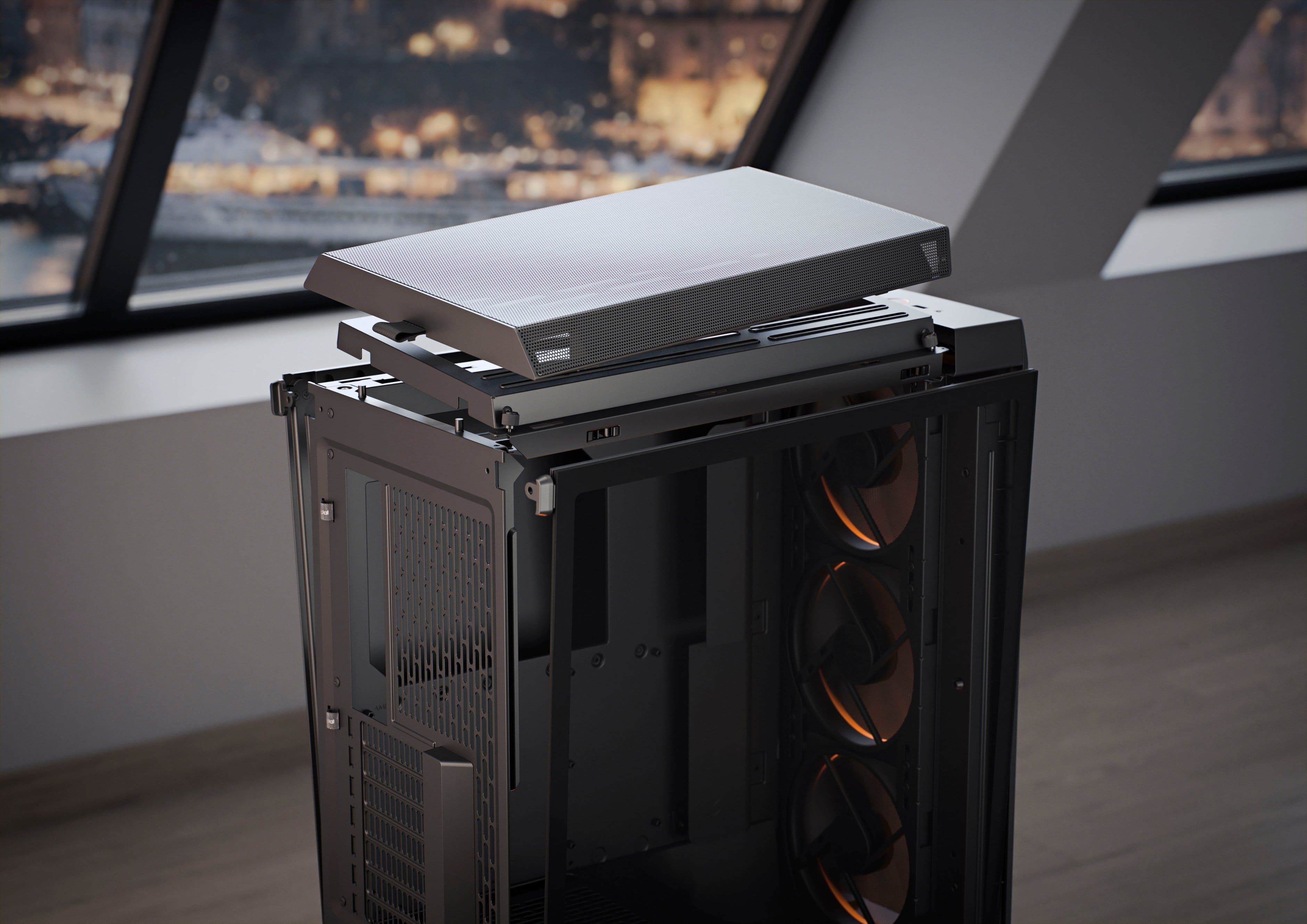 Alt View 14. Fractal Design - Meshify 3 RGB ATX mATX White Chassis with Clear TG Side Panel Mid-Tower PC Case - White.