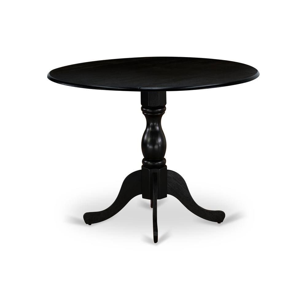 Alt View 1. East West Furniture - Round wood table Wire Brushed Black Color Table Top Surface and Asian Wood Drops Leave Kitchen table with Pedestal Legs - Black.