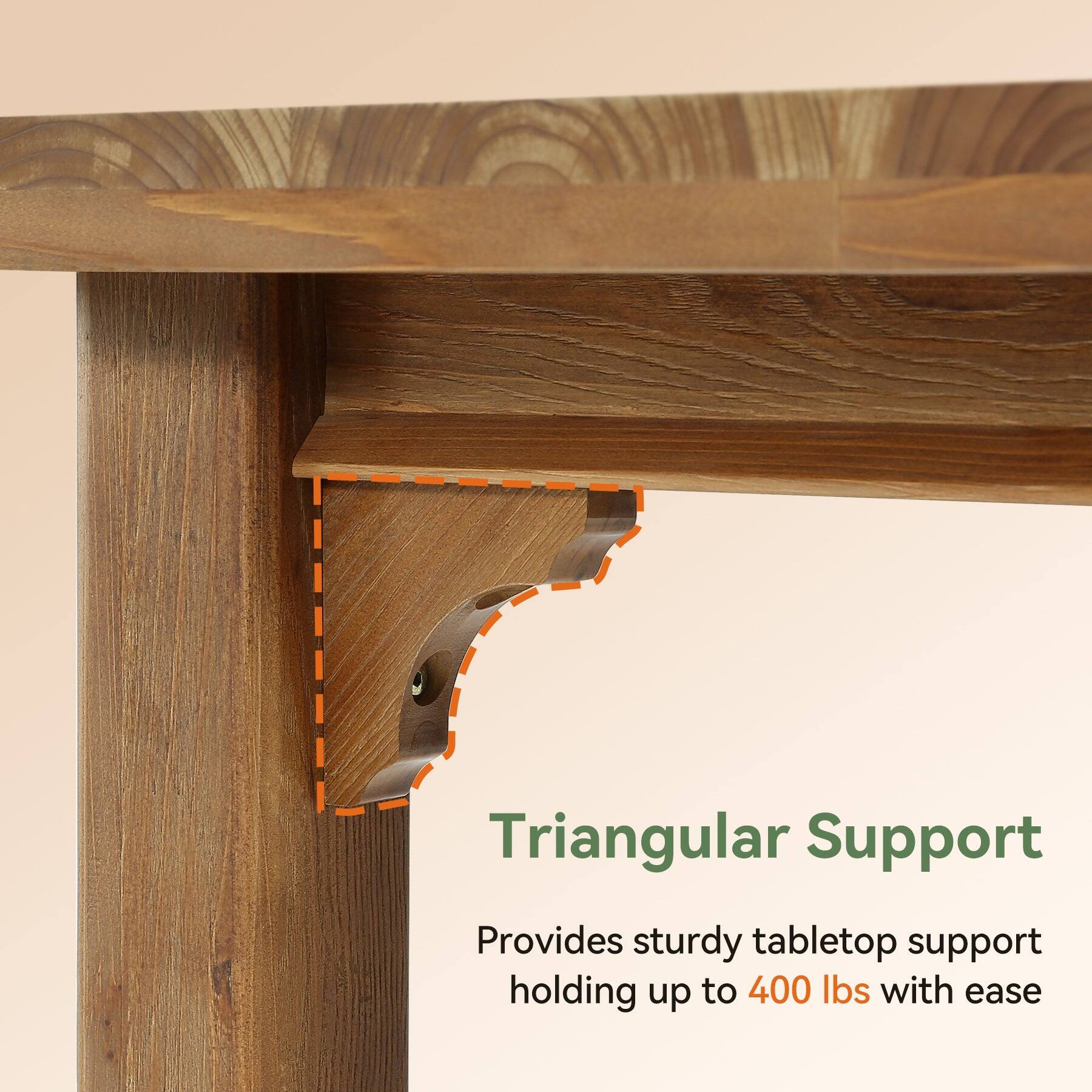 Triangular Support  
Provides sturdy tabletop support holding up to 400 lbs with ease