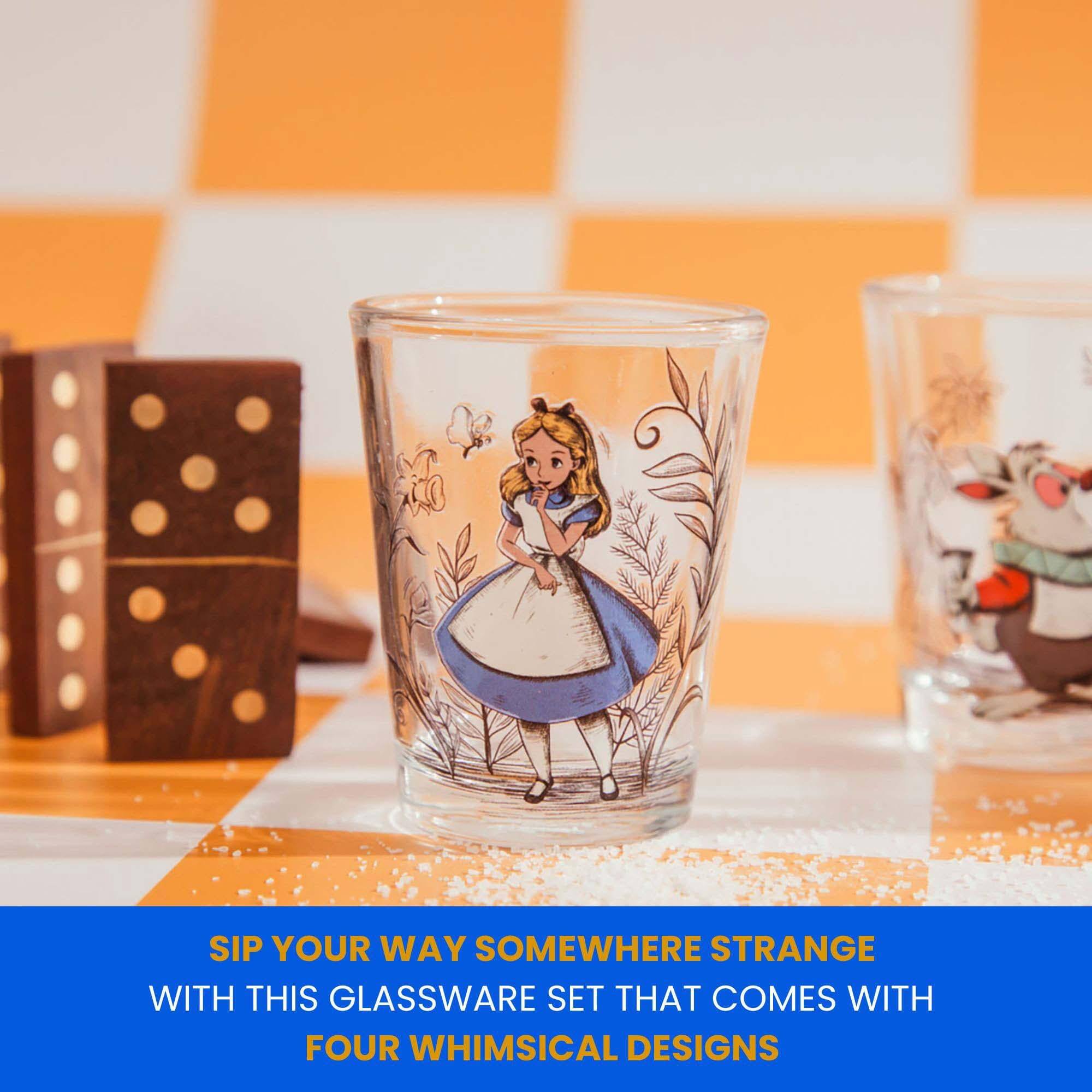 Sip your way somewhere strange with this glassware set that comes with four whimsical designs.