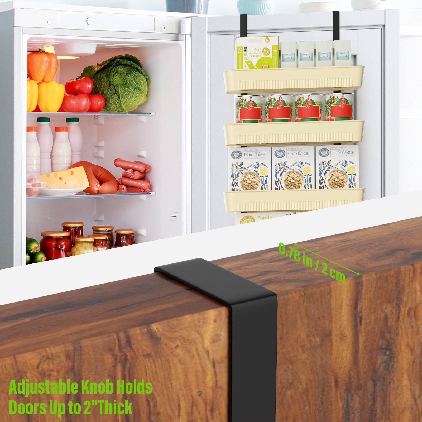 1 2 Apple - I f flagjack  
ENGONMERY  
SLATEN 1901 Fibre flakes  
mai Fibre flakes  
QUSTER mall Fibre flakes  
CONTENMENTS Apple 0.78 in/2cm  
Adjustable Knob Holds Doors Up to 2" Thick
