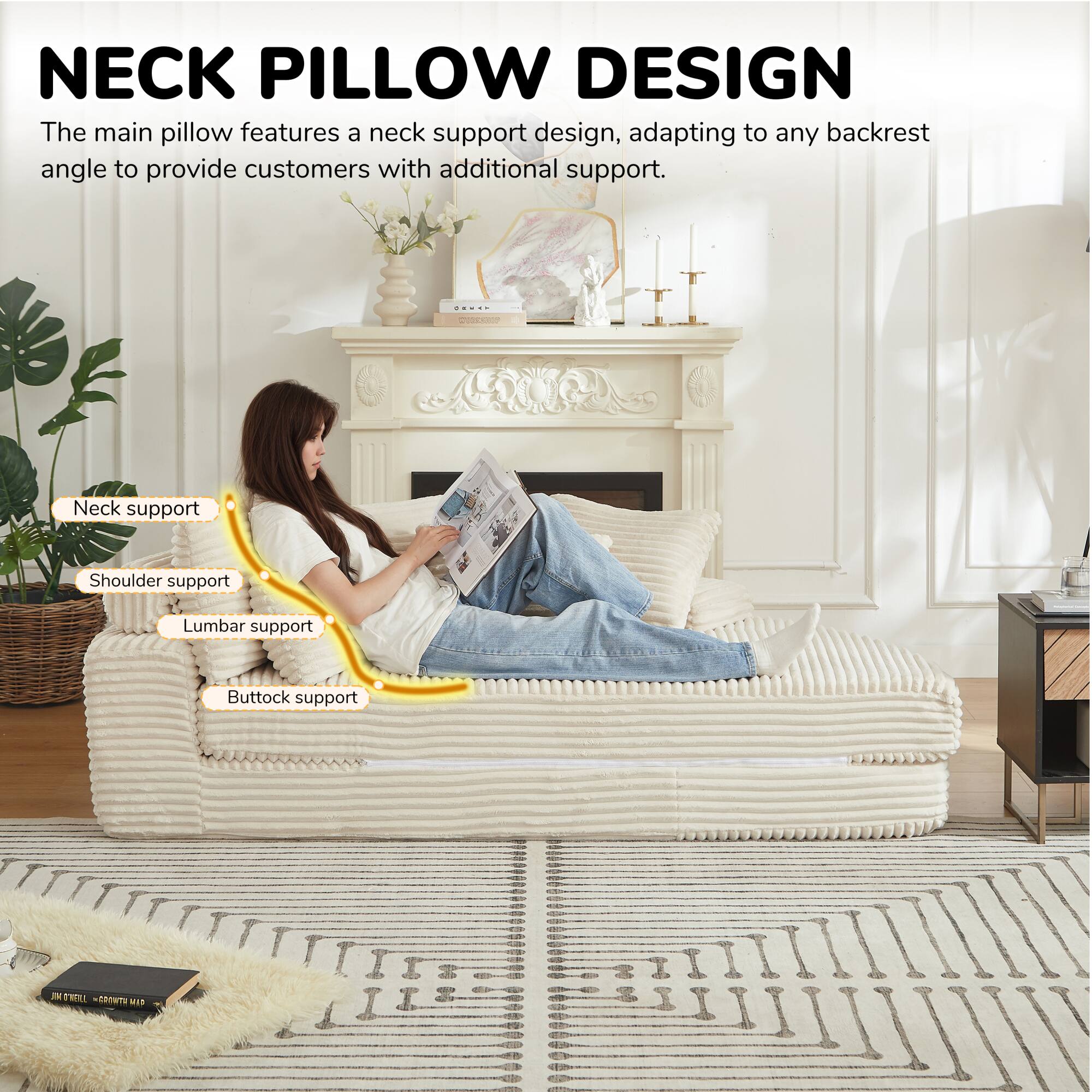 NECK PILLOW DESIGN

The main pillow features a neck support design, adapting to any backrest angle to provide customers with additional support.

- Neck support
- Shoulder support
- Lumbar support
- Buttock support