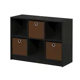 FurniFact - 3x2 Wooden Bookcase with Bins in Medium Brown for Organized Storage - Americano/Medium Brown