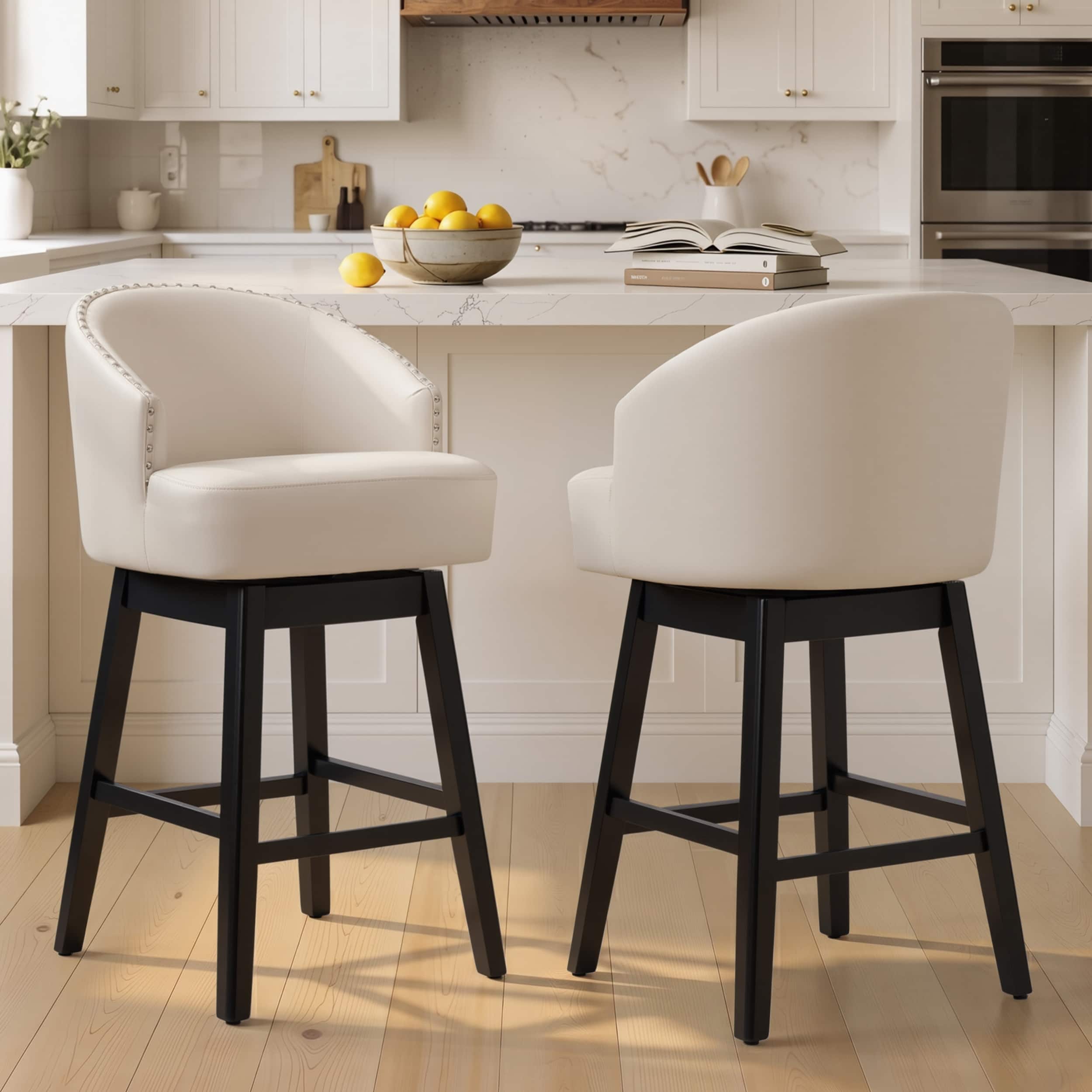 Crestlive Products - 2PC 30" Swivel Faux leather Upholstered Bar Stools with Solid Wood Legs Home Decor - beige